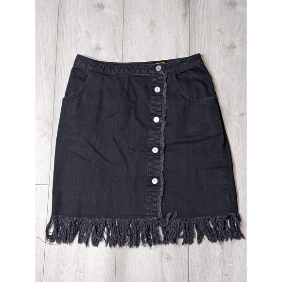 Womens 6 Pilcro And The Letterpress Black Denim Raw Fringe Pockets Buttons - Picture 1 of 9